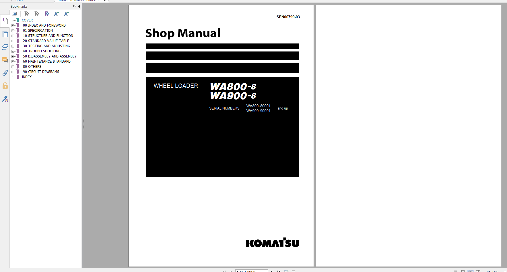 Komatsu Wheel Loader WA800 8 WA900 8 Shop Manual SEN06799 03 2020