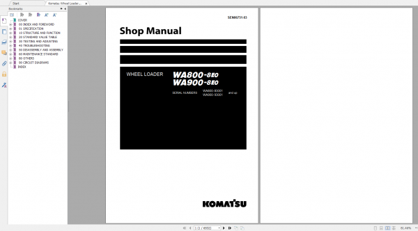 Komatsu Wheel Loader WA800 8E0 WA900 8E0 Shop Manual SEN06751 03 2020