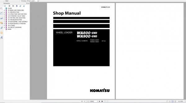 Komatsu Wheel Loader WA800 8E0 WA900 8E0 Shop Manual SEN06751 05 2021