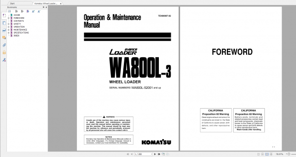 Komatsu Wheel Loader WA800L 3 Operation Maintenance Manual TEN00007 02 2006