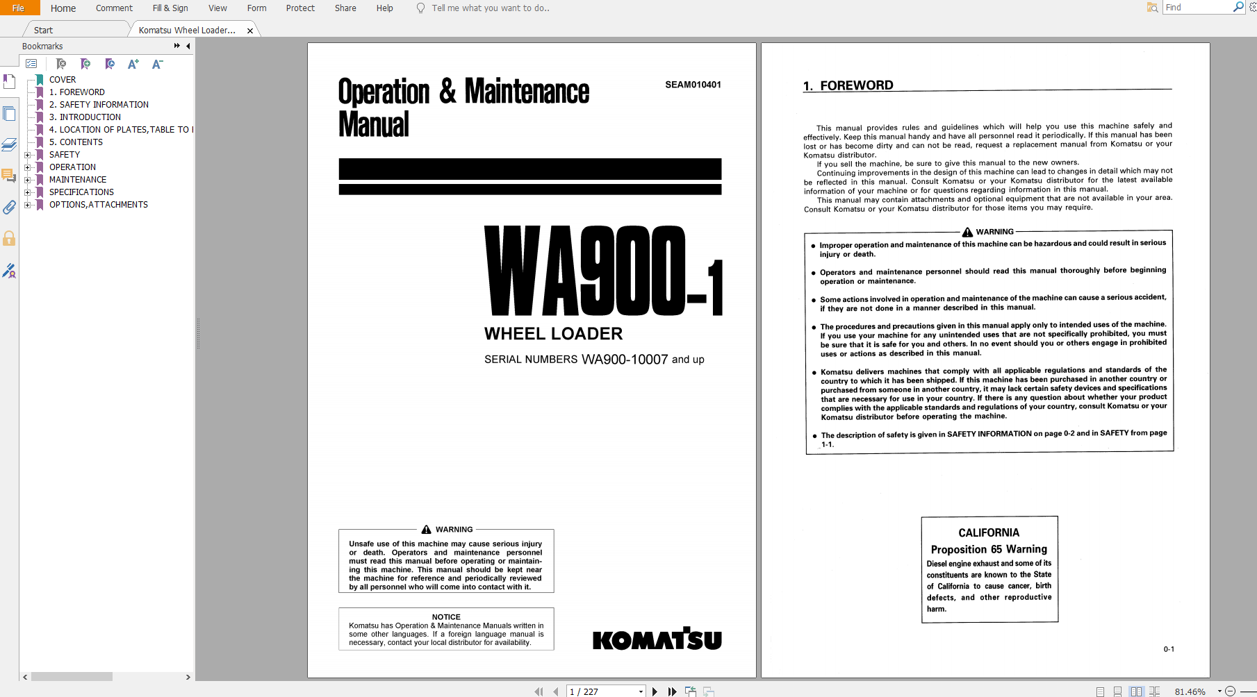 Komatsu Wheel Loader WA900 1 Operation Maintenance Manual SEAM010401