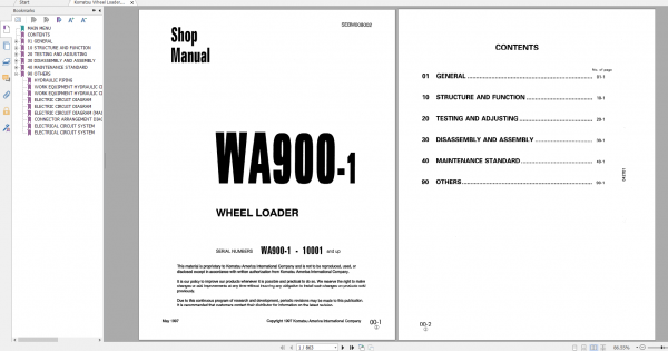 Komatsu Wheel Loader WA900 1 Shop Manual SEBM008002 1997