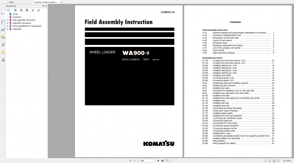 Komatsu Wheel Loader WA900 3 Field Assembly Instruction GEN00019 02 2019