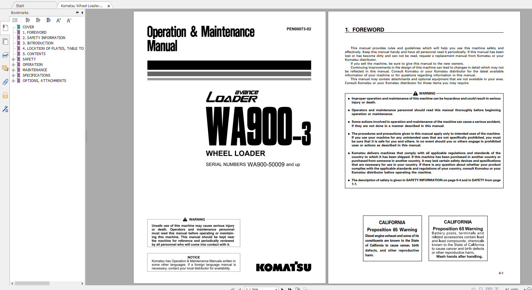 Komatsu Wheel Loader WA900 3 Operation Maintenance Manual PEN00073 02 2006