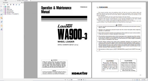 Komatsu Wheel Loader WA900 3 Operation Maintenance Manual PEN00306 02 2011
