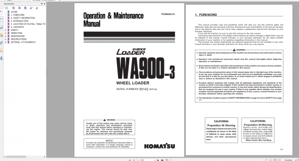 Komatsu Wheel Loader WA900 3 Operation Maintenance Manual PEN00684 03 2019