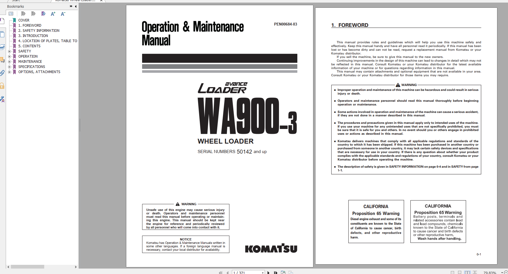 Komatsu Wheel Loader WA900 3 Operation Maintenance Manual PEN00684 03 2019