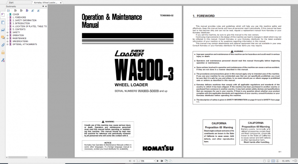 Komatsu Wheel Loader WA900 3 Operation Maintenance Manual TEN00068 02 2006