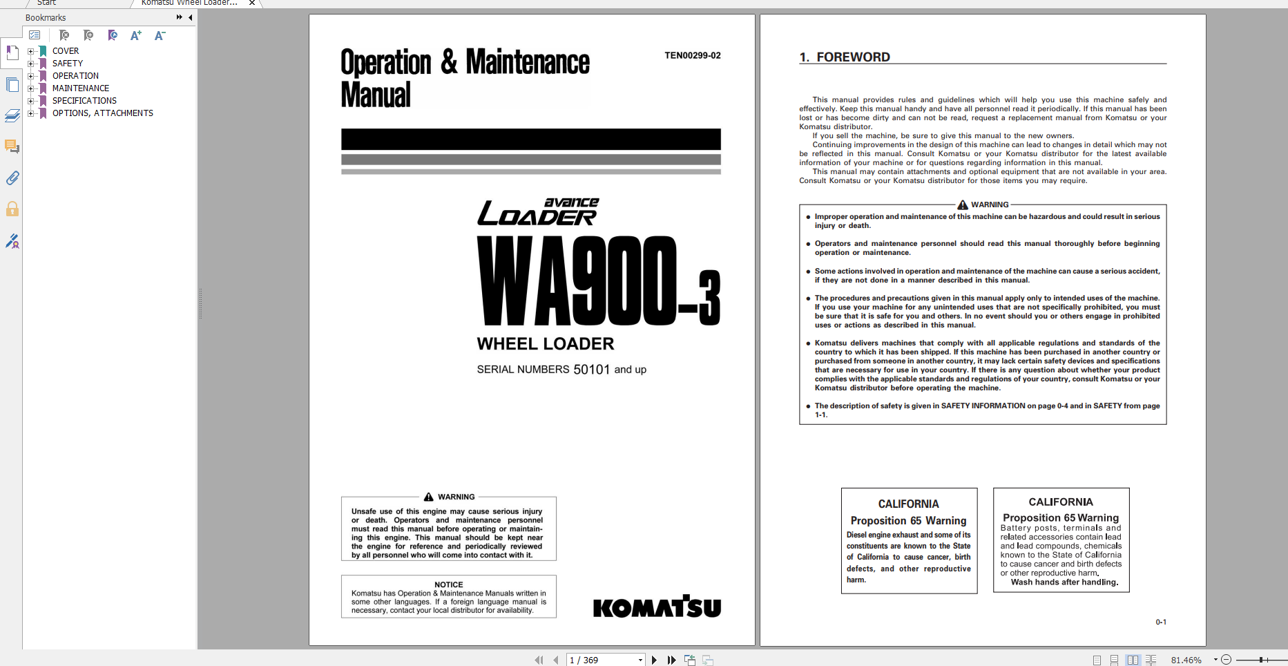 Komatsu Wheel Loader WA900 3 Operation Maintenance Manual TEN00299 02 2011
