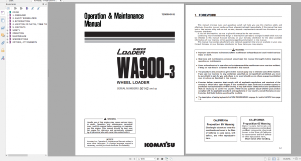 Komatsu Wheel Loader WA900 3 Operation Maintenance Manual TEN00649 02 2019