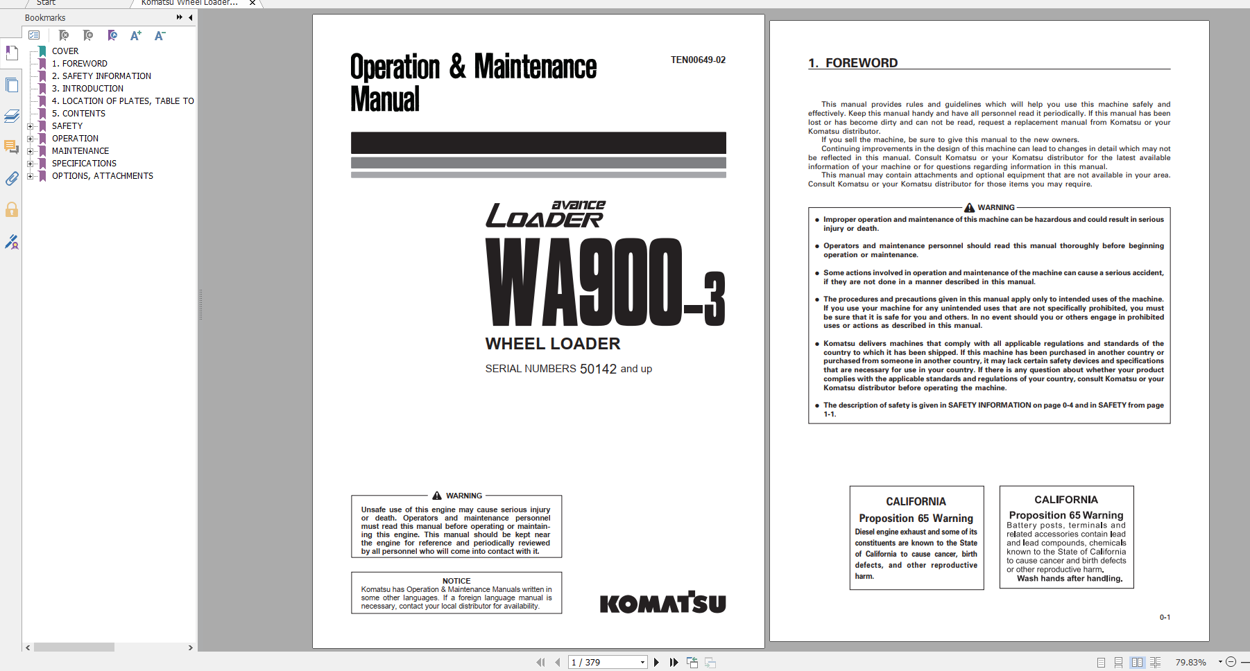 Komatsu Wheel Loader WA900 3 Operation Maintenance Manual TEN00649 02 2019