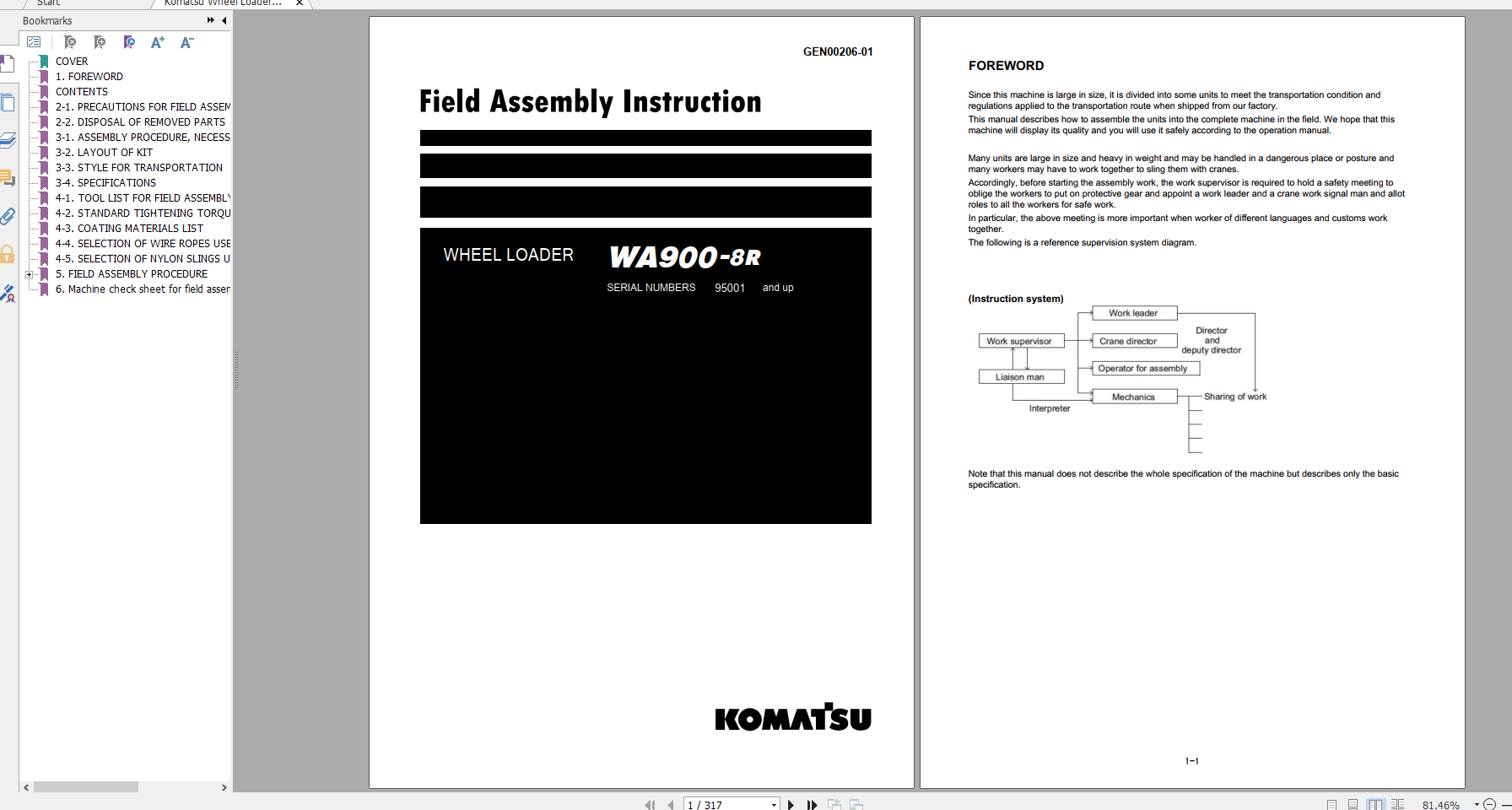 Komatsu Wheel Loader WA900 8R Field Assembly Instruction GEN00206 01 2020