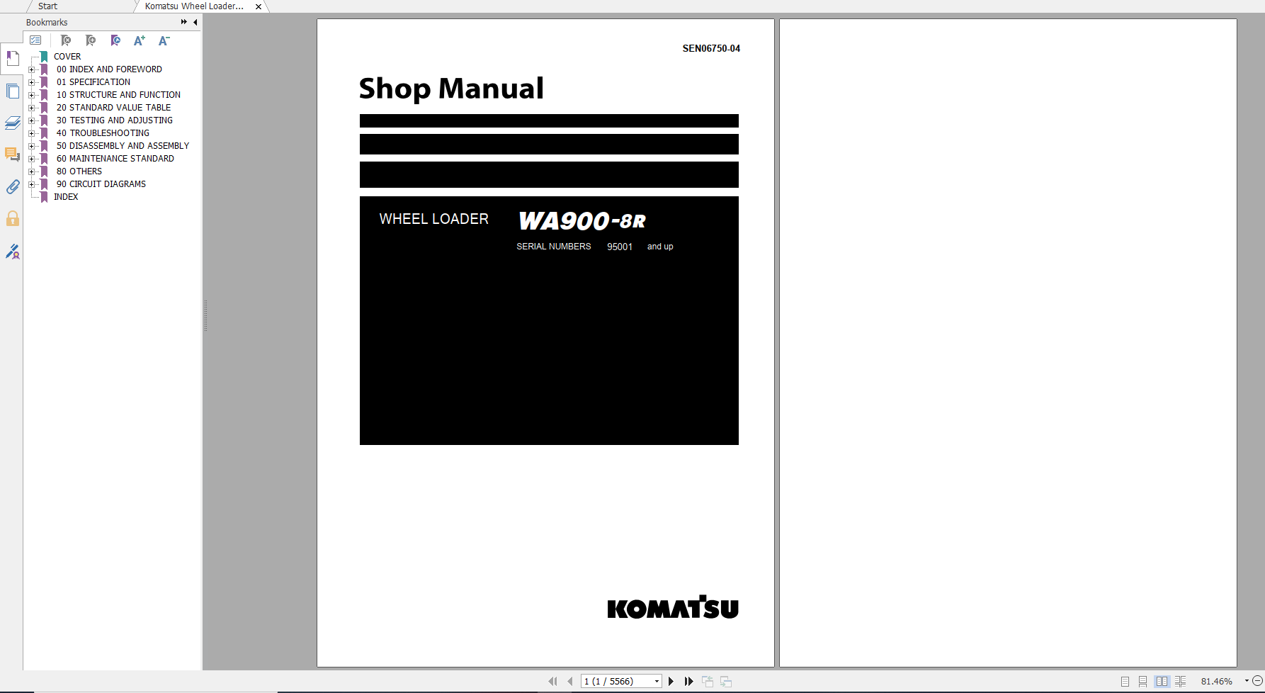 Komatsu Wheel Loader WA900 8R Shop Manual SEN06750 04 2020