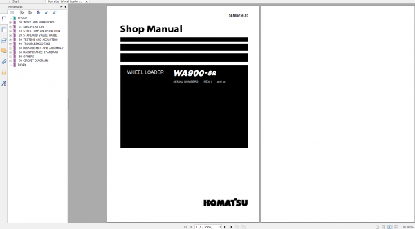Komatsu Wheel Loader WA900 8R Shop Manual SEN06750 05 2021