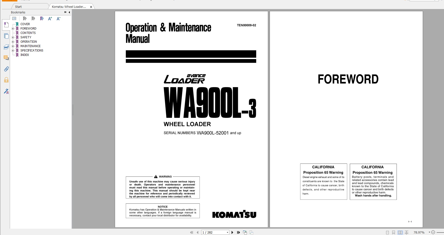 Komatsu Wheel Loader WA900L 3 Operation Maintenance Manual TEN00009 02 2006