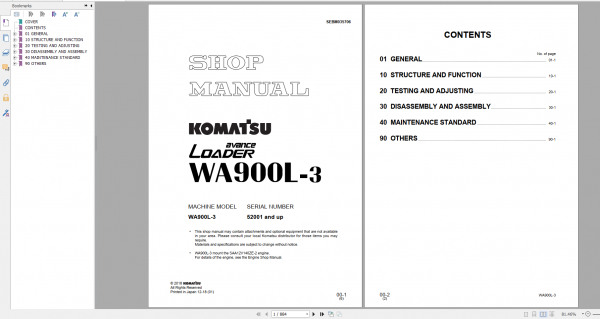 Komatsu Wheel Loader WA900L 3 Shop Manual SEBM035706 2018