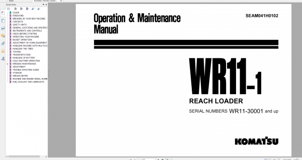 Komatsu Wheel Loader WR11 1 Reach Operation Maintenance Manual SEAM041H0102