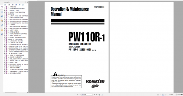 Komatsu Wheeled Excavator PW110R 1 Operation Maintenance Manual WEAM000502 1