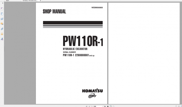 Komatsu Wheeled Excavator PW110R 1 Shop Manual WEBM000800