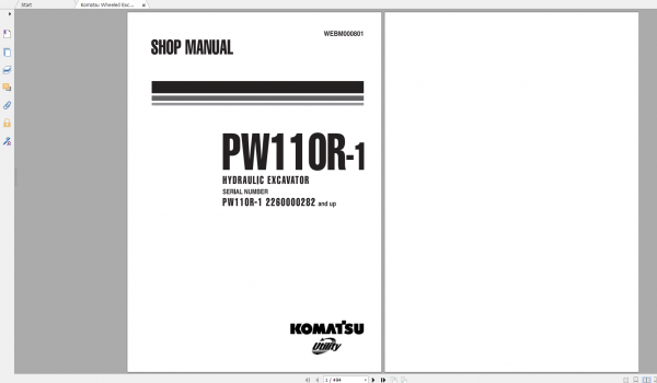 Komatsu Wheeled Excavator PW110R 1 Shop Manual WEBM000801