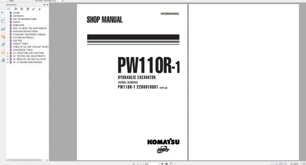 Komatsu Wheeled Excavator PW110R 1 Shop Manual WEBM000802