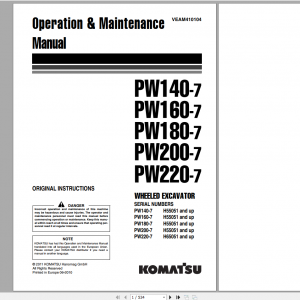 Komatsu Wheeled Excavator PW140 7 PW160 7 PW180 7 PW200 7 PW220 7 Operation Maintenance Manual