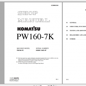 Komatsu Wheeled Excavator PW160 7K Shop Manual UEBM002500 2004