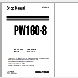 Komatsu Wheeled Excavator PW160 8 Shop Manual VENBM61000 2012