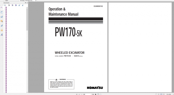 Komatsu Wheeled Excavator PW170 5K Operation Maintenance Manual EEAM000102