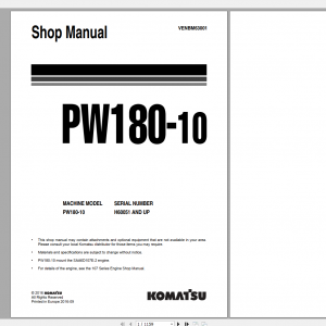 Komatsu Wheeled Excavator PW180 10 Shop Manual VENBM63001 2016