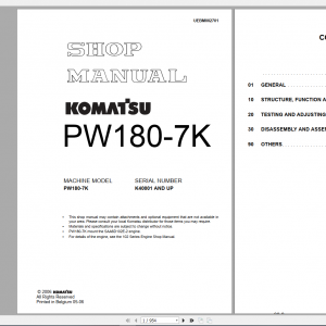 Komatsu Wheeled Excavator PW180 7K Shop Manual UEBM002701 2006