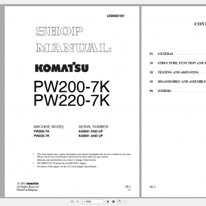 Komatsu Wheeled Excavator PW200 7K PW220 7K Shop Manual UEBM001901 2003