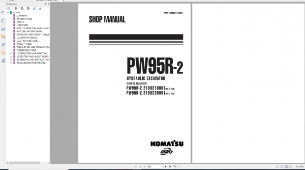 Komatsu Wheeled Excavator PW95R 2 Shop Manual WEBM001802 2003