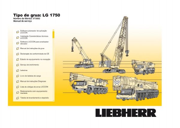 Liebherr Crane LG1750 2 750 Ton Shop Manual Diagram and LICCON DVD 0