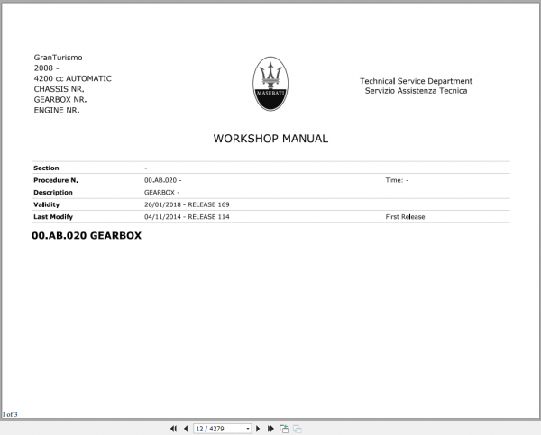Maserati GranTurismo COUPE 4.2L 2009 2021 Workshop Manual