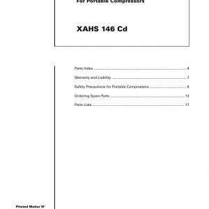 Atlas Copco Portable Compressors XAHS 146 Cd Parts List 2955 1090 00 2007