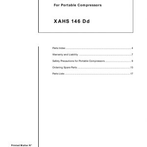 Atlas Copco Portable Compressors XAHS 146 Dd Parts List 2955 0720 00 2006