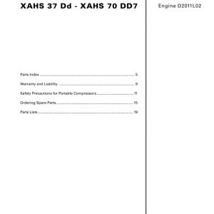 Atlas Copco Portable Compressors XAHS 37 Dd XAHS 70 DD7 Parts List 2955 1290 00 2007
