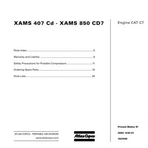 Atlas Copco Portable Compressors Xams 407 Cd Xams 850 Cd7 Parts List 2955 1230 01 2008