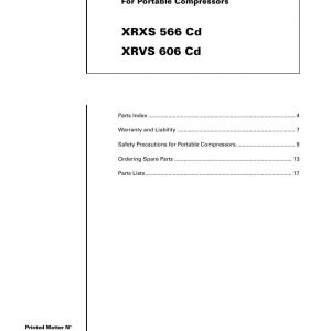 Atlas Copco Portable Compressors XRXS 566 Cd XRVS 606 Cd Parts List 2955 0960 00 2006