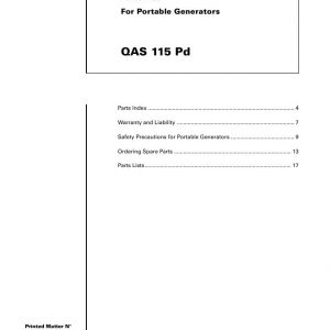 Atlas Copco Portable Generators QAS 115 Pd Parts List 2955 0350 01 2006