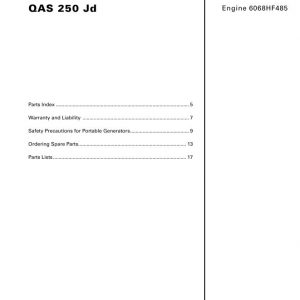 Atlas Copco Portable Generators QAS 250 Jd Parts List 2955 1360 00 2007