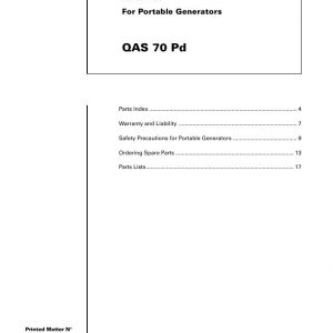 Atlas Copco Portable Generators QAS 70 Pd Parts List 2955 0360 01 2006