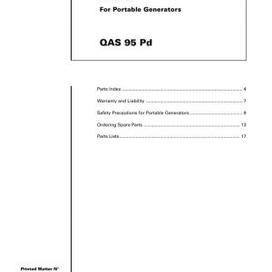 Atlas Copco Portable Generators QAS 95 Pd Parts List 2955 0370 02 2006