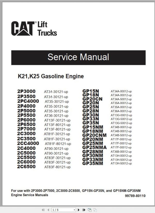 CAT Forklift 2P3000 to GP25NM HP Schematic Operation Maintenance Service Manual EN 2