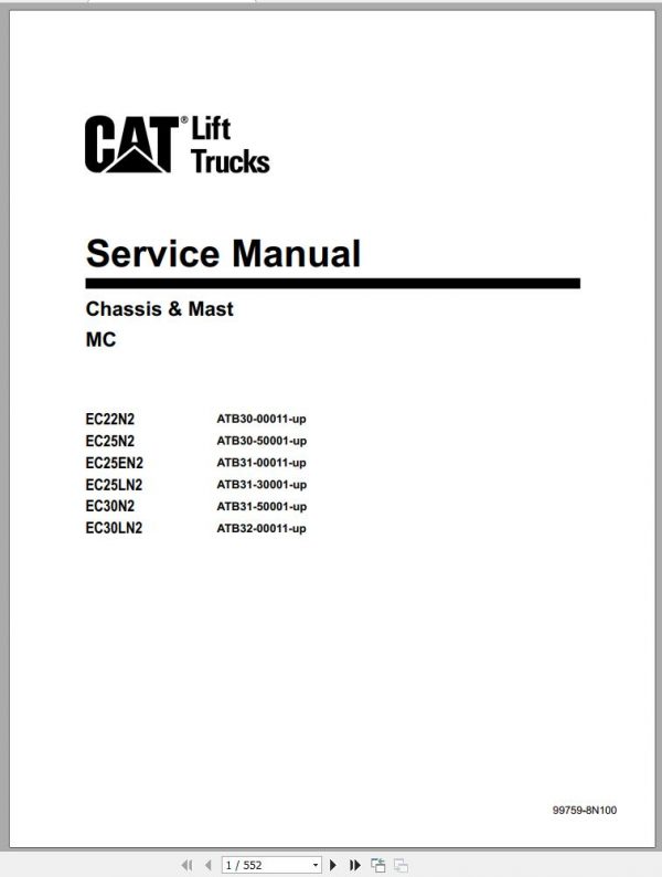 CAT Forklift EC22N2 to EC30LN2 Schematic Operation Maintenance Service Manual EN 2