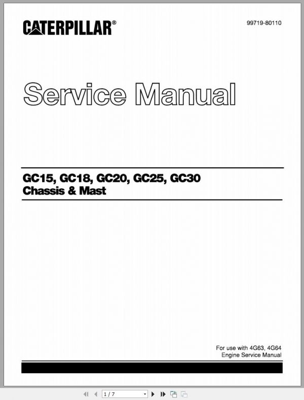 CAT Forklift GC15 GC18 GC20 GC25 GC30 Service Manual EN 1