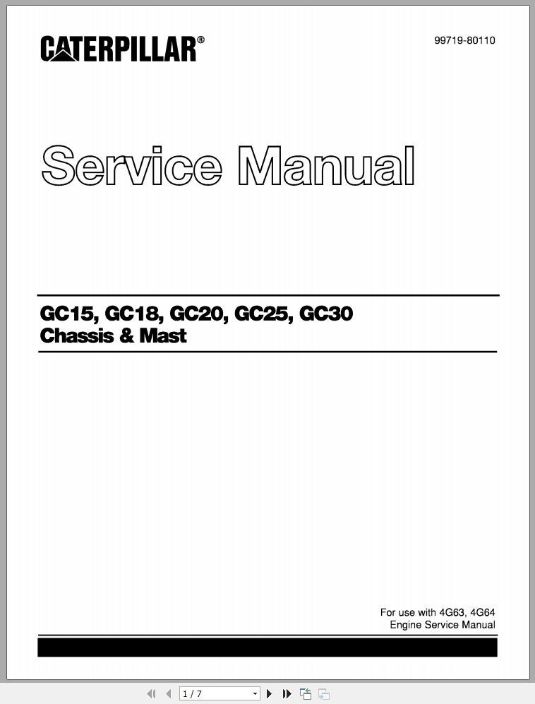 CAT Forklift GC15 GC18 GC20 GC25 GC30 Service Manual EN 1