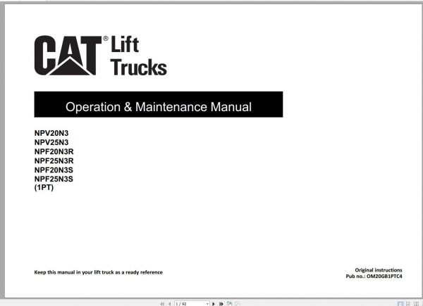 CAT Forklift NPV20N3 to NPF25N3S1PT Operation Maintenance Service Manual EN PT ES 1