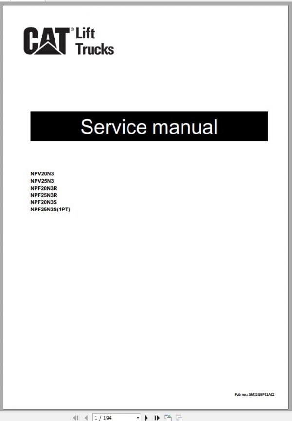 CAT Forklift NPV20N3 to NPF25N3S1PT Operation Maintenance Service Manual EN PT ES 2